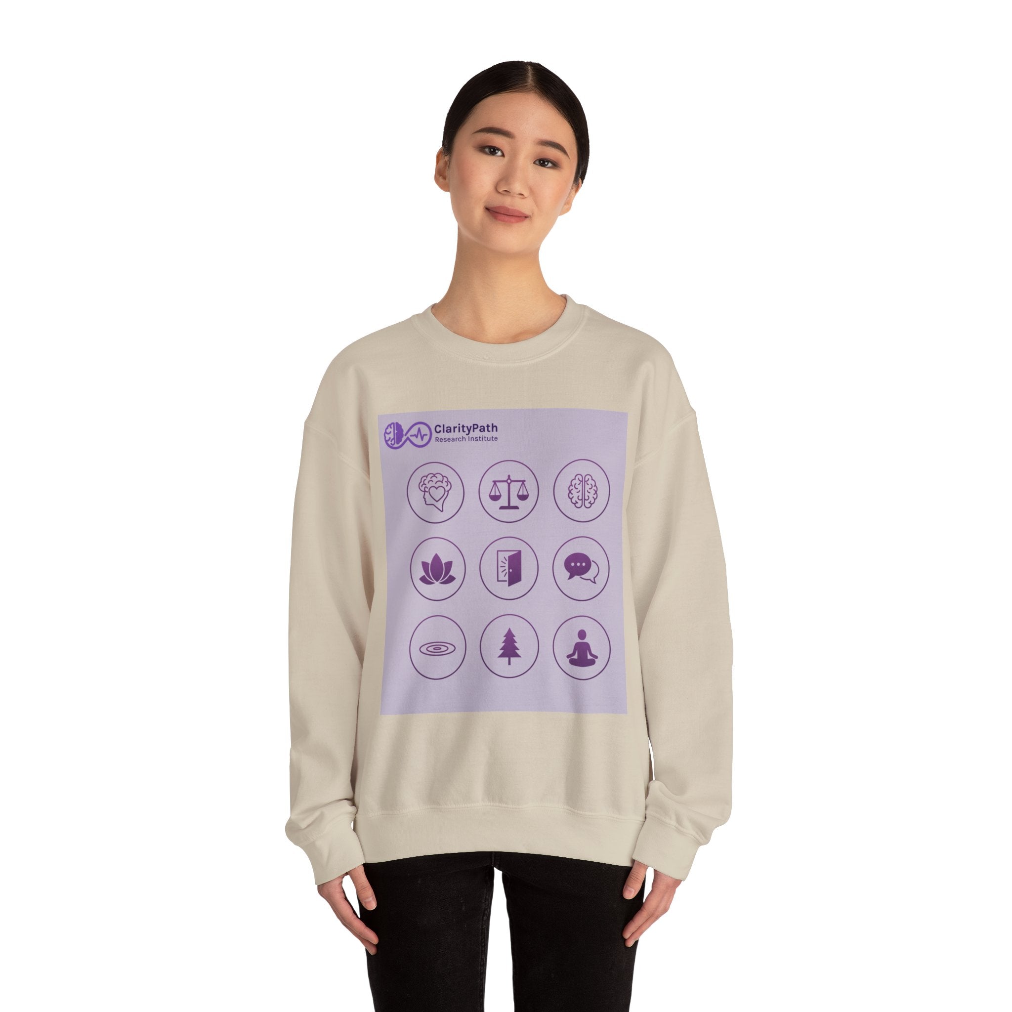 Wellness Icons Crewneck Sweatshirt — Lavender Mindfulness Graphic