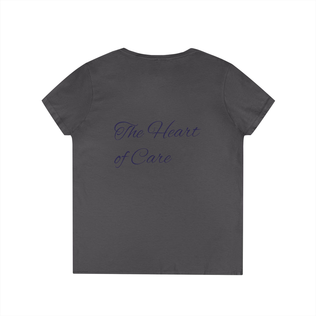 Kindness Remembers Compassion Cares V-Neck Tee — The Heart of Care Women’s T-Shirt