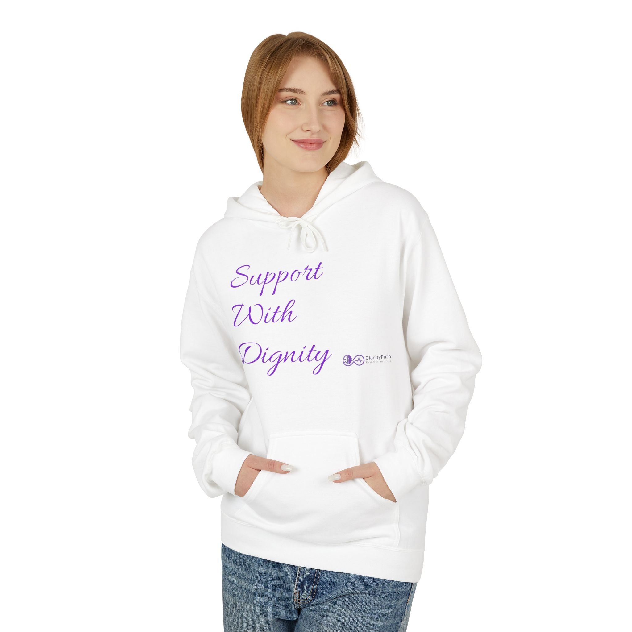 Support With Dignity Hoodie | Script Typography, Lavender Text