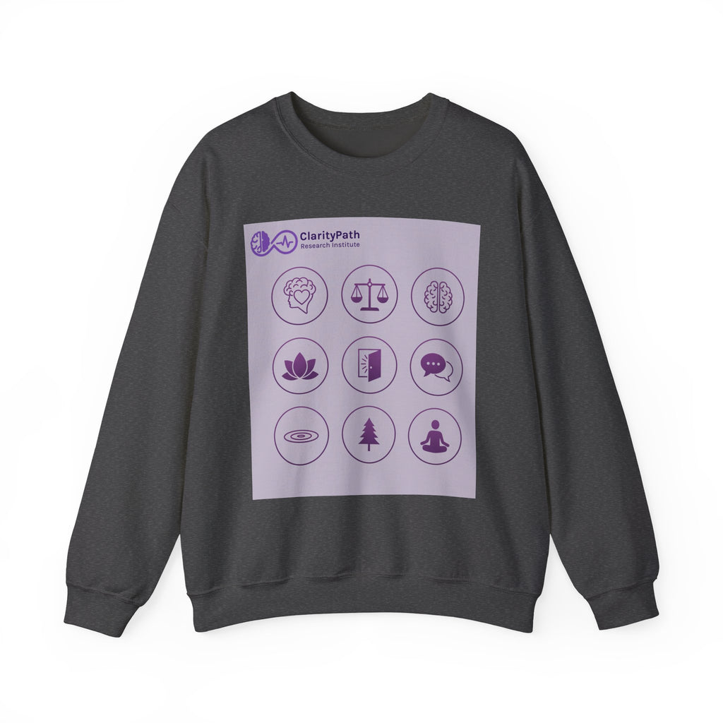 Wellness Icons Crewneck Sweatshirt — Lavender Mindfulness Graphic
