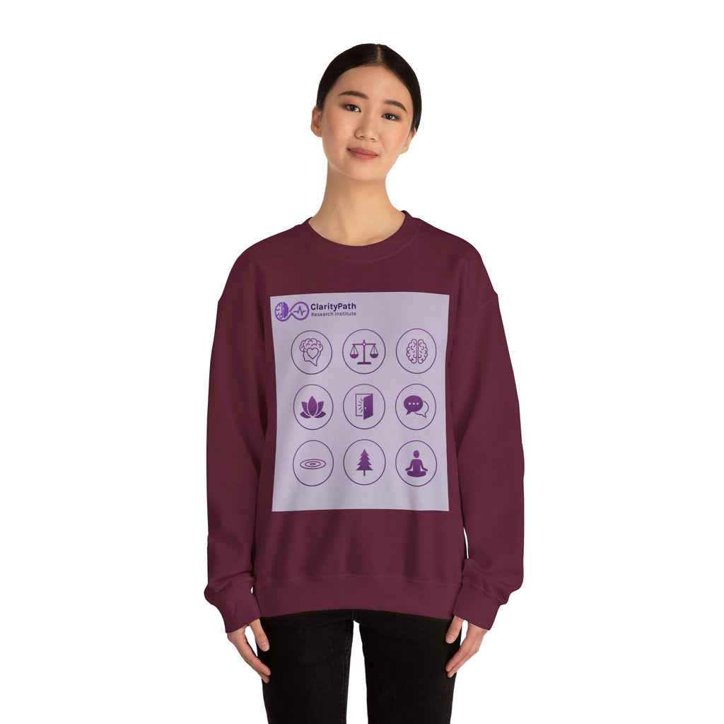 Wellness Icons Crewneck Sweatshirt — Lavender Mindfulness Graphic