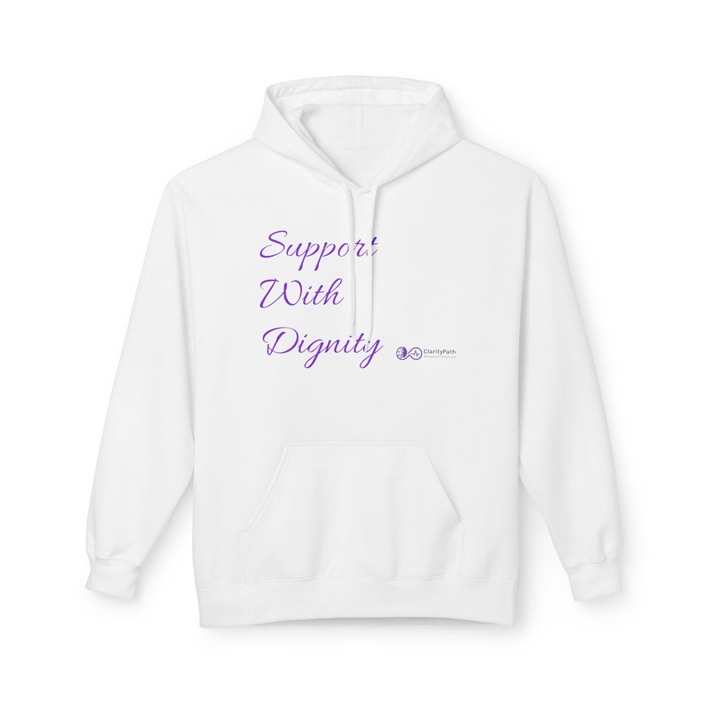 Support With Dignity Hoodie | Script Typography, Lavender Text