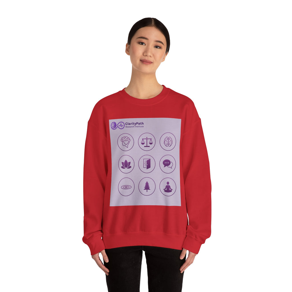 Wellness Icons Crewneck Sweatshirt — Lavender Mindfulness Graphic
