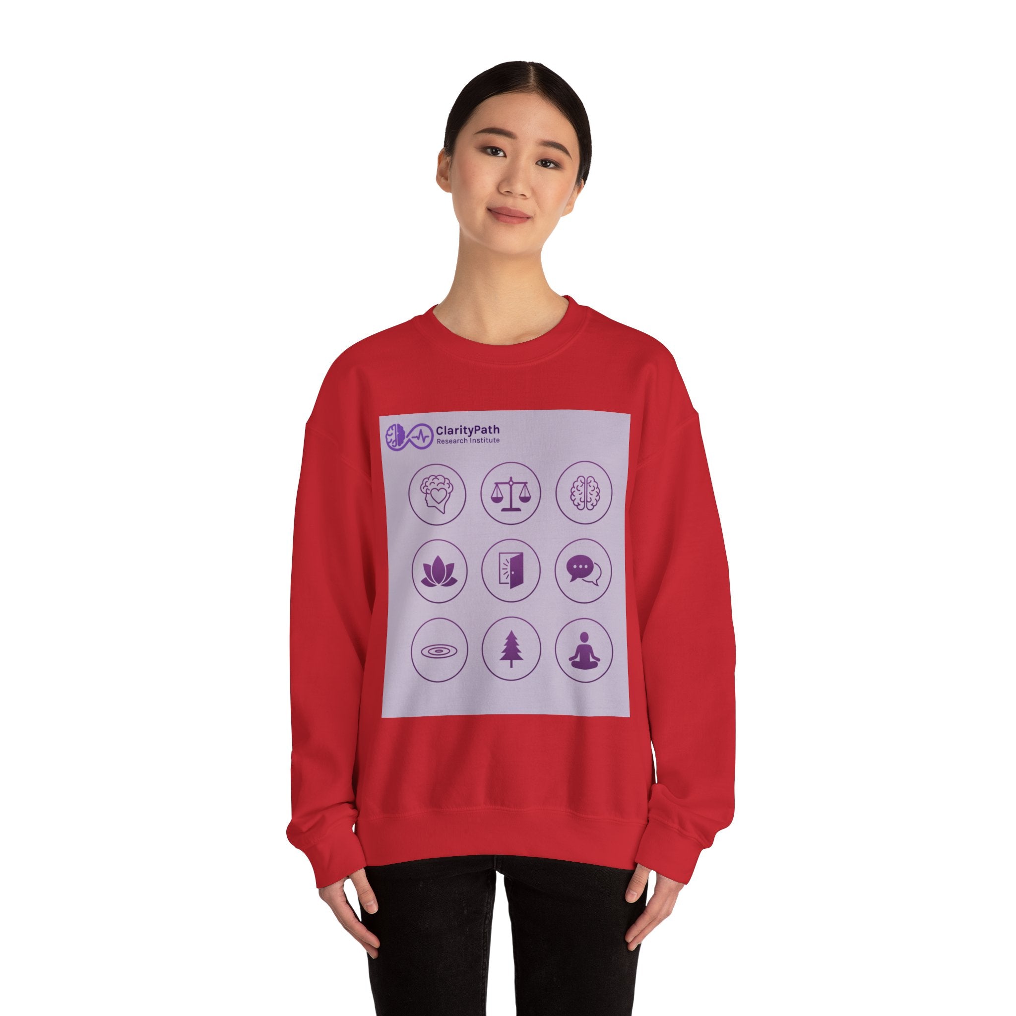Wellness Icons Crewneck Sweatshirt — Lavender Mindfulness Graphic