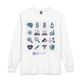 Science Icons Long Sleeve Tee — DNA, Lab & Medical Symbol Graphic Shirt