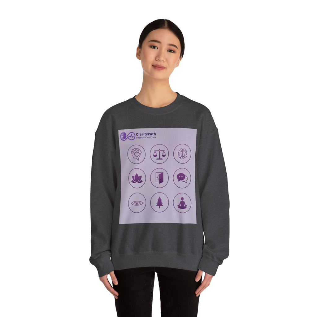 Wellness Icons Crewneck Sweatshirt — Lavender Mindfulness Graphic