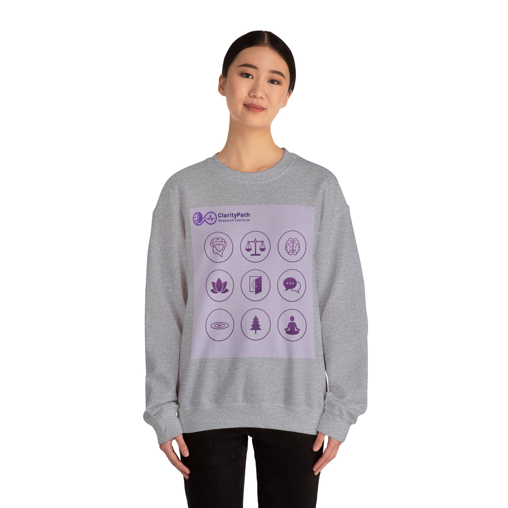 Wellness Icons Crewneck Sweatshirt — Lavender Mindfulness Graphic