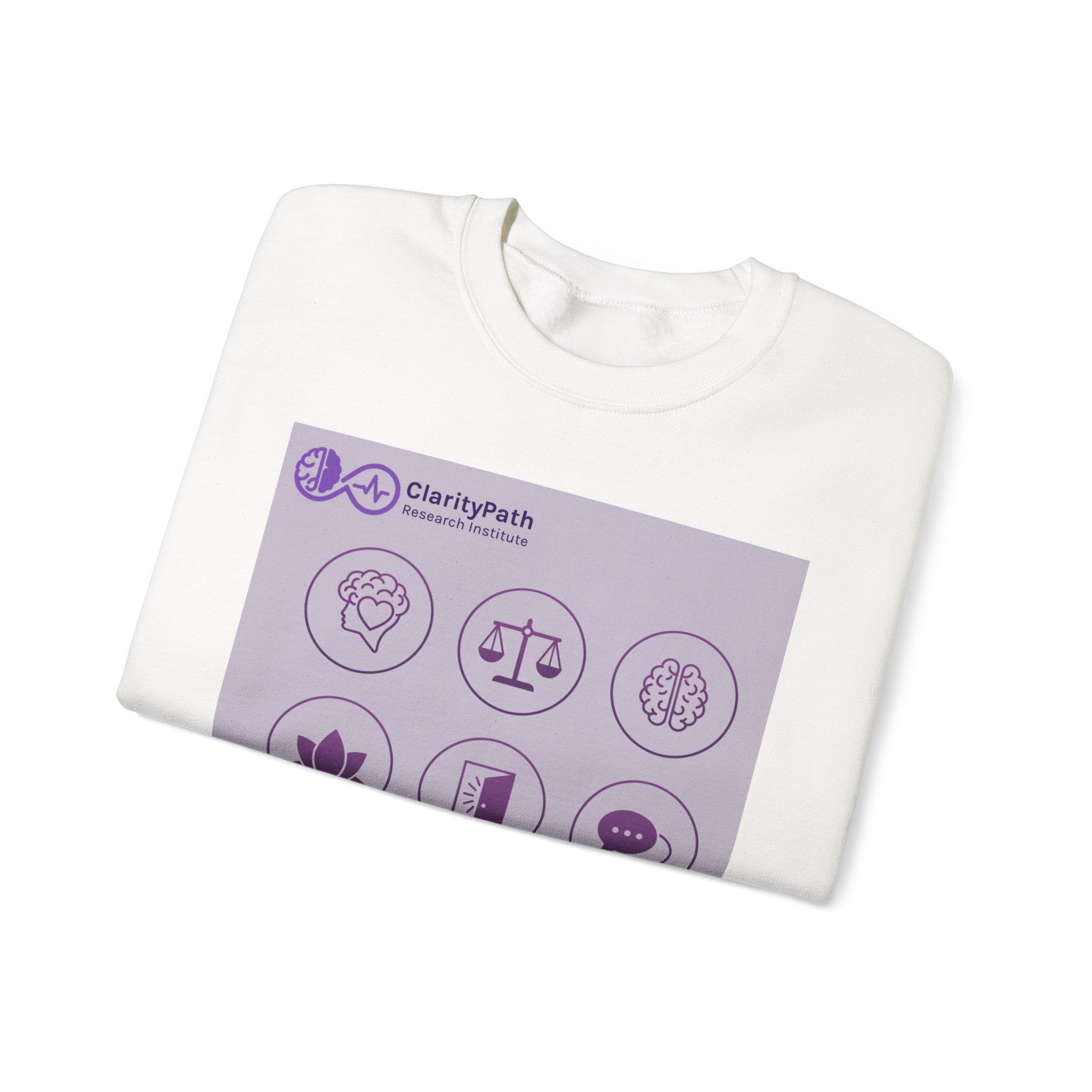 Wellness Icons Crewneck Sweatshirt — Lavender Mindfulness Graphic