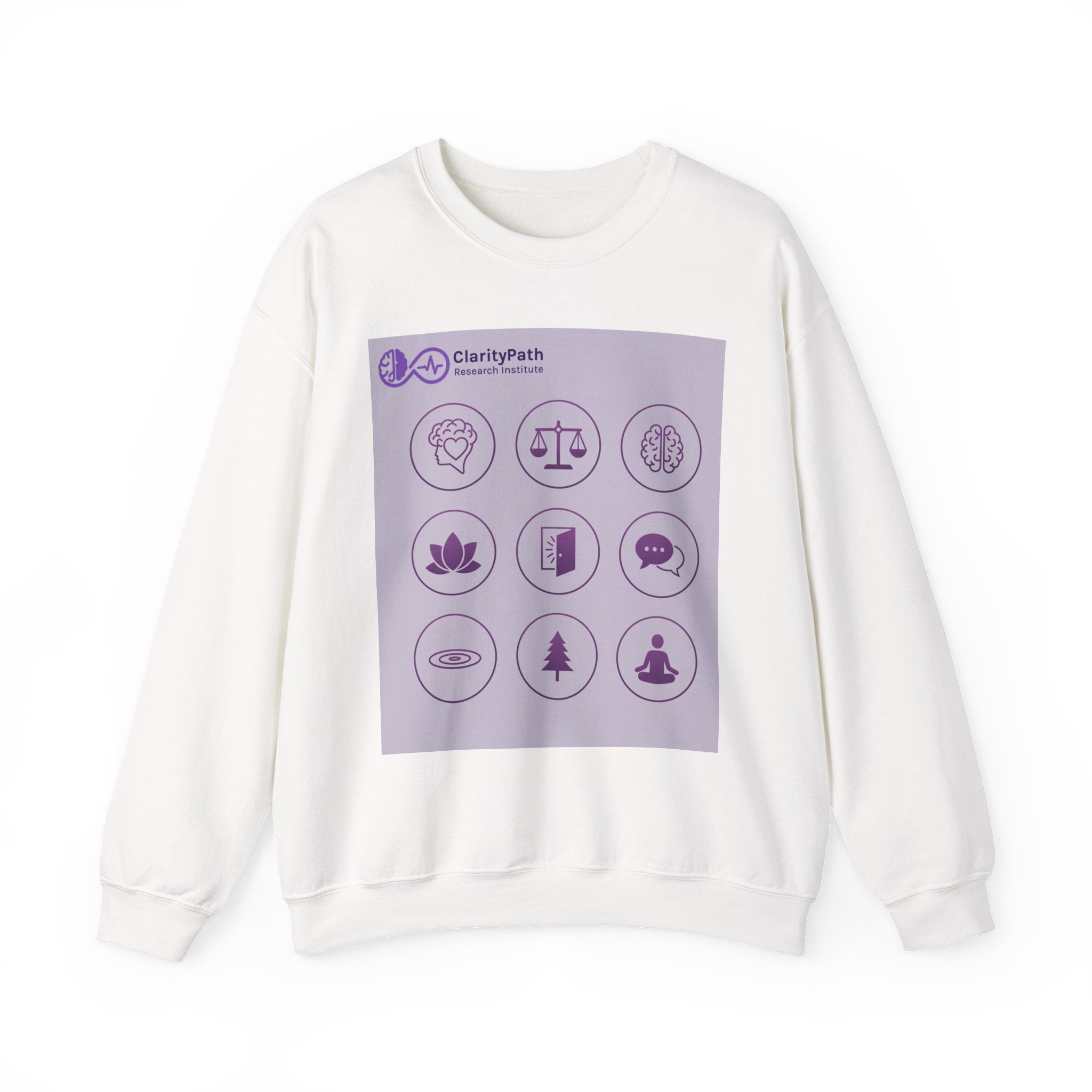 Wellness Icons Crewneck Sweatshirt — Lavender Mindfulness Graphic