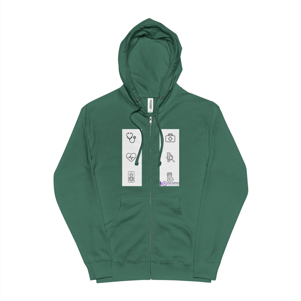 Medical Icons Zip-Up Hoodie — Minimal Healthcare Symbol Design