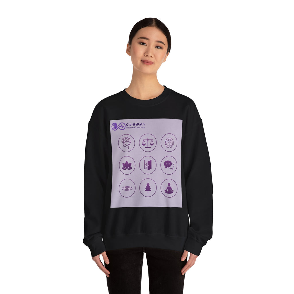 Wellness Icons Crewneck Sweatshirt — Lavender Mindfulness Graphic