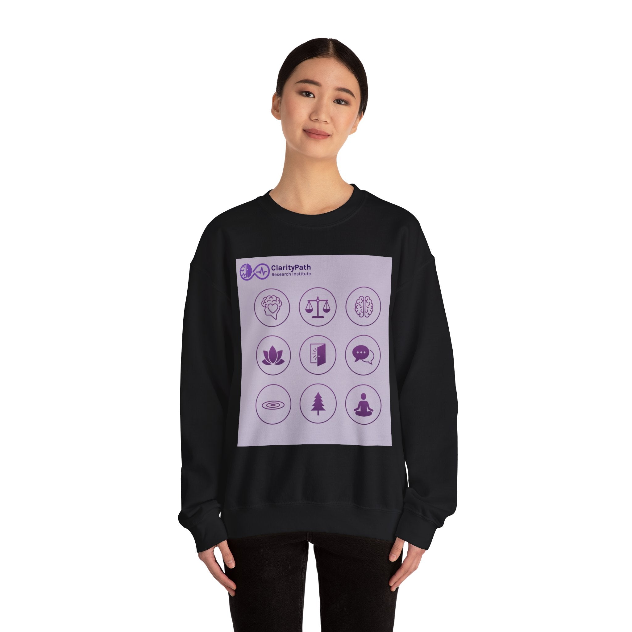 Wellness Icons Crewneck Sweatshirt — Lavender Mindfulness Graphic