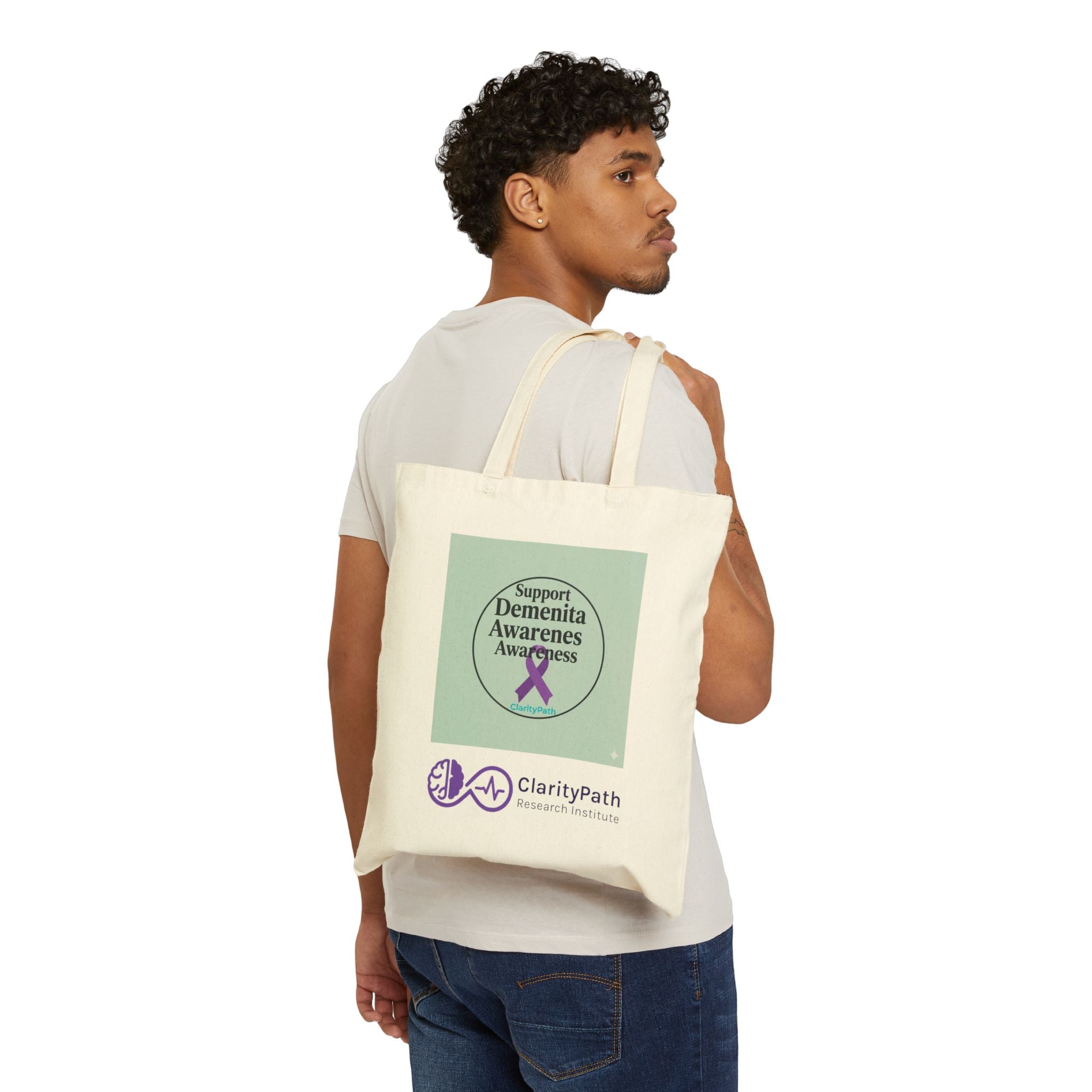 Dementia Awareness Cotton Tote Bag – Support Dementia Awareness with Purple Ribbon