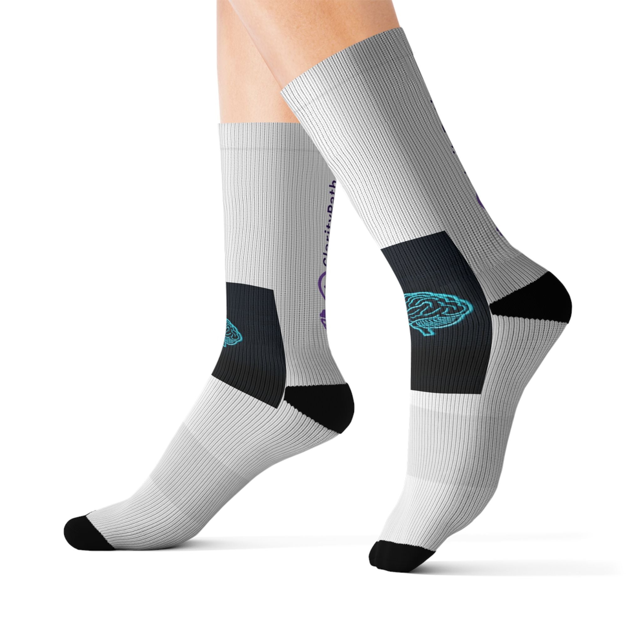 Teal Brain Graphic Sublimation Socks — Novelty Athletic Crew Socks