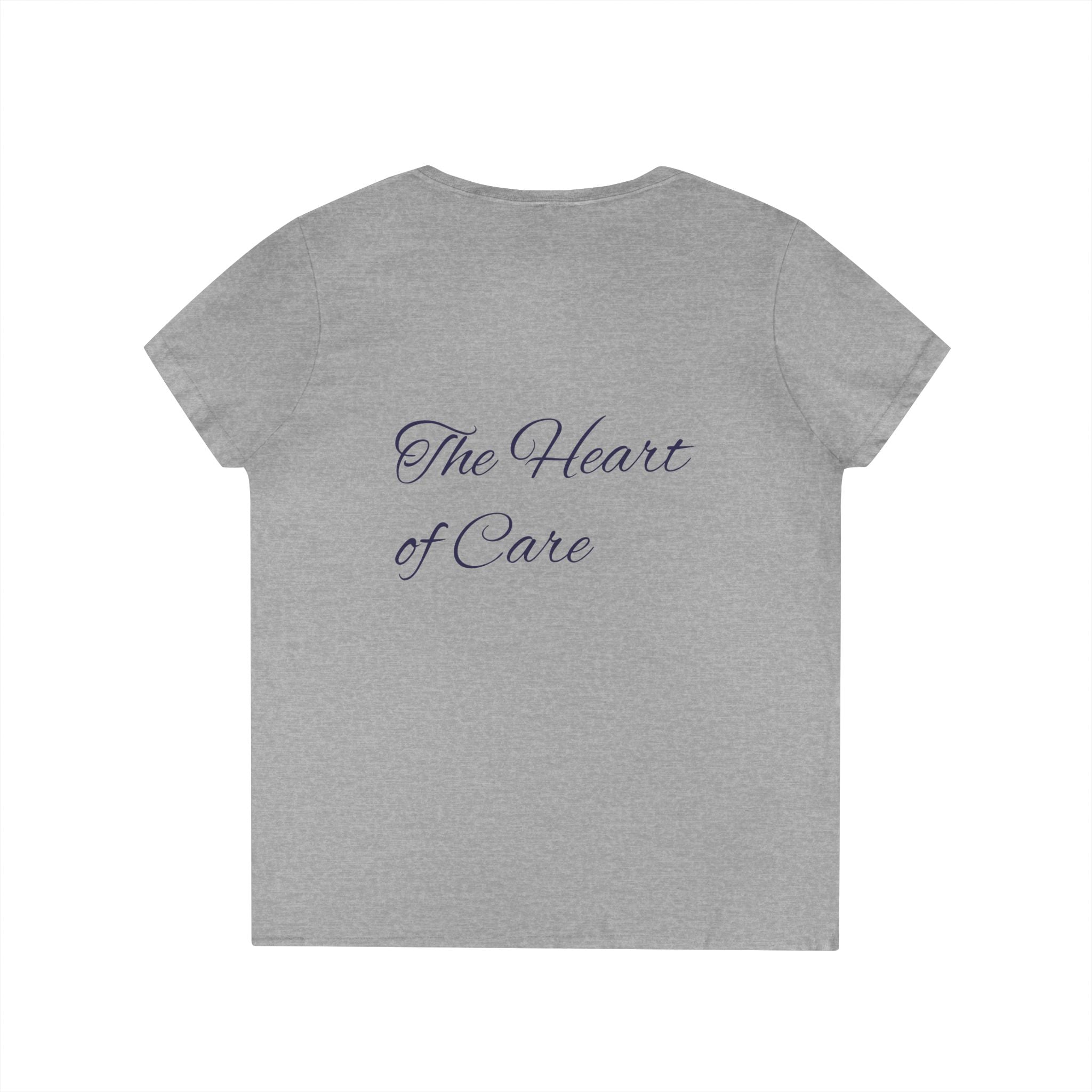 Kindness Remembers Compassion Cares V-Neck Tee — The Heart of Care Women’s T-Shirt