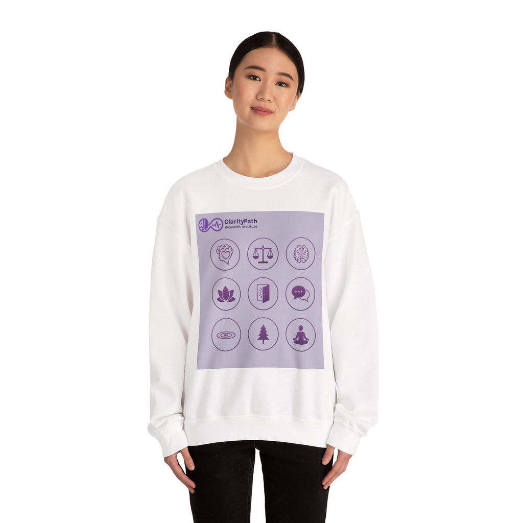 Wellness Icons Crewneck Sweatshirt — Lavender Mindfulness Graphic